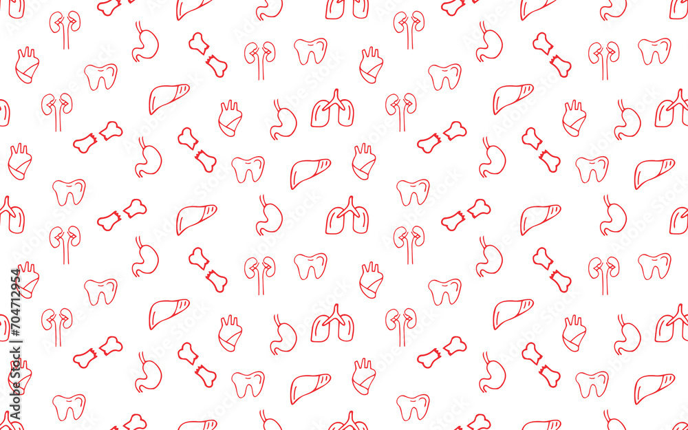 seamless pattern. doodle drawings. medical equipment. first aid items. Doodle. seamless. pattern. drawing. on a white background. beautiful background. vector.