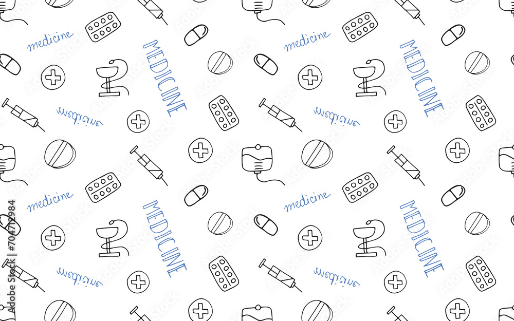 seamless pattern. doodle drawings. medical equipment. first aid items. Doodle. seamless. pattern. drawing. on a white background. beautiful background. vector. seamless pattern. doodle drawings. medical equipment. first aid items. Doodle. seamless. pattern. drawing. on a white background. beautiful background. vector.
