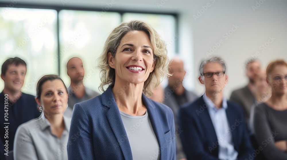 Fototapeta premium American middle age business woman in front of a group