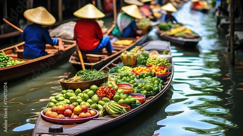 A bustling floating market in Thailand, © duyina1990