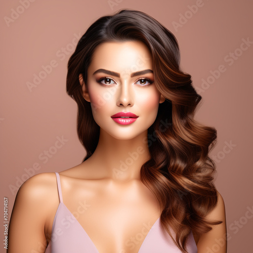 woman looking front close up solid color background