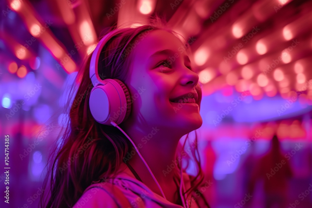 a girl wearing headphones and smiling a girl wearing headphones and smiling