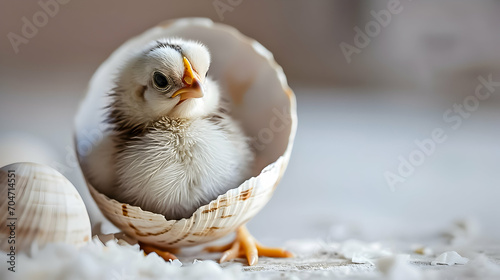 Baby chicken on a white background. Easter concept.