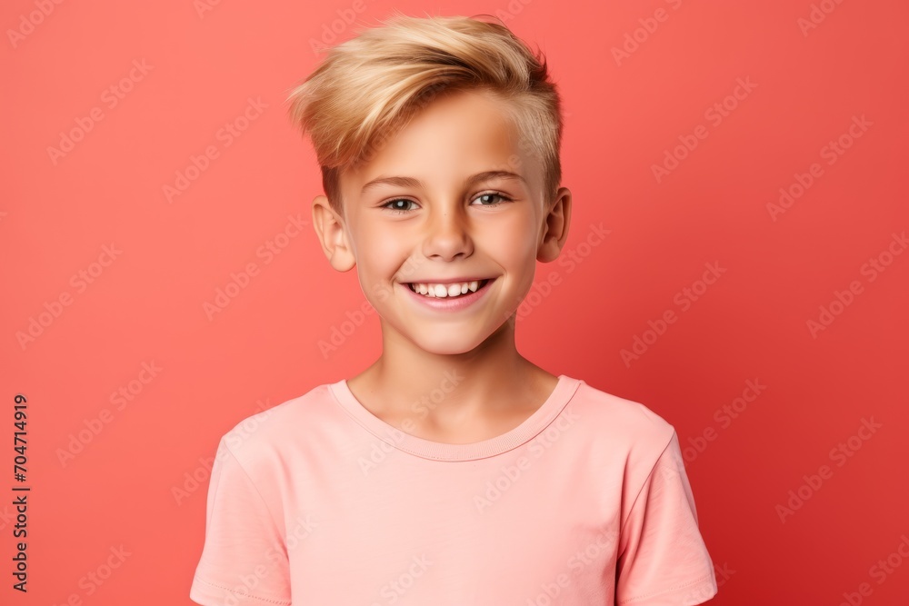 Portrait of a cute little boy with blond hair on a red background Portrait of a cute little boy with blond hair on a red background
