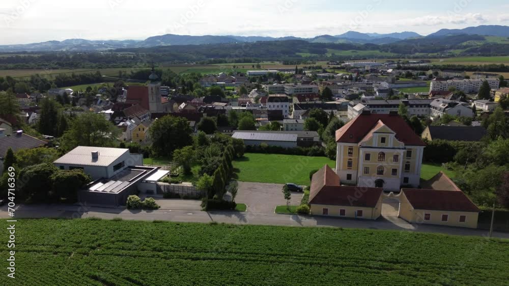 aerial of Sierning town centre in Upper Austria aerial of Sierning town centre in Upper Austria