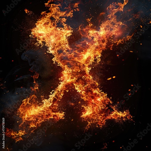 Capital letter X with fire growing out