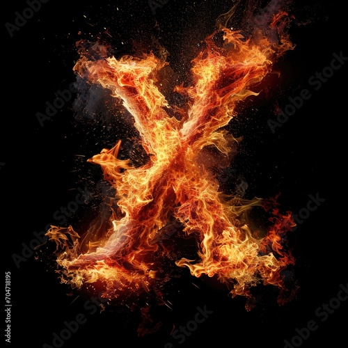 Capital letter X with fire growing out