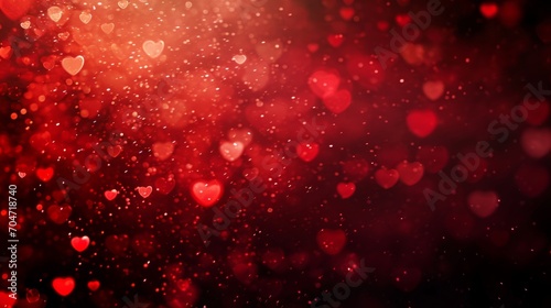 red valentines day heart particles and sprinkles for a holiday celebration on 14th february 2024. shiny red lights. wallpaper background for ads or gifts wrap and web design and banners cards