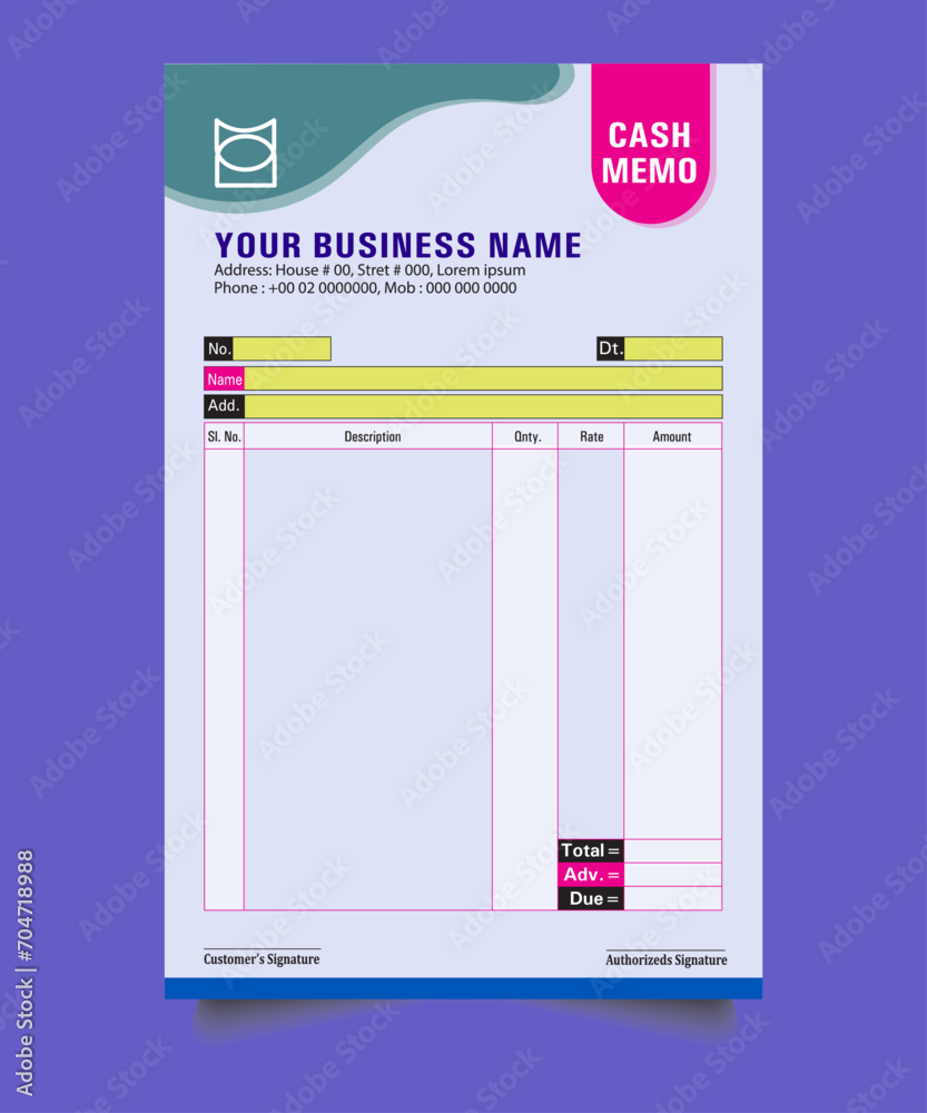 Business payment Cash memo invoice vector template design, cash memo design. vector business cash memo design