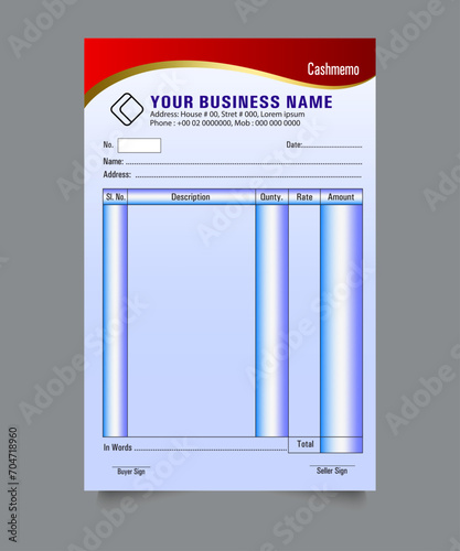 Business payment Cash memo invoice vector template design, cash memo design. vector business cash memo design