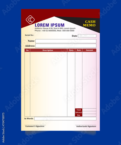Business payment Cash memo invoice vector template design, cash memo design. vector business cash memo design
