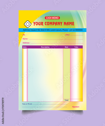 Business payment Cash memo invoice vector template design, cash memo design. vector business cash memo design