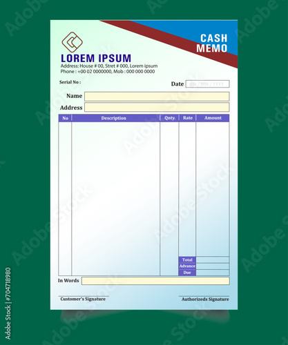 Business payment Cash memo invoice vector template design, cash memo design. vector business cash memo design