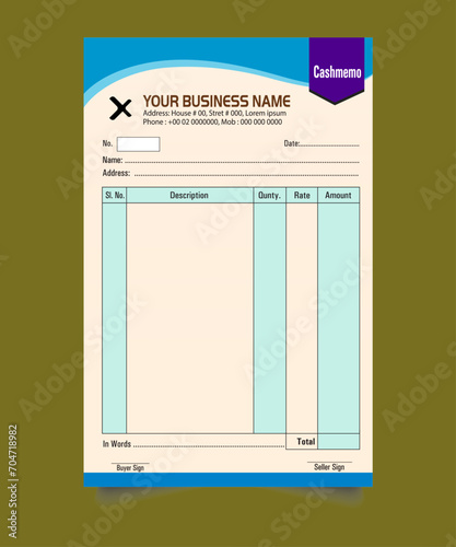 Business payment Cash memo invoice vector template design, cash memo design. vector business cash memo design