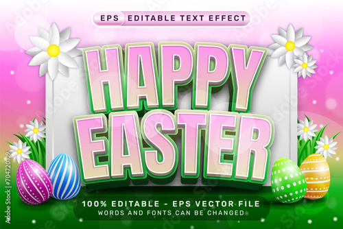happy easter 3d text effect and editable text effect with easter egg illustrations