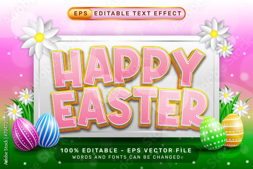 happy easter 3d text effect and editable text effect with easter egg illustrations