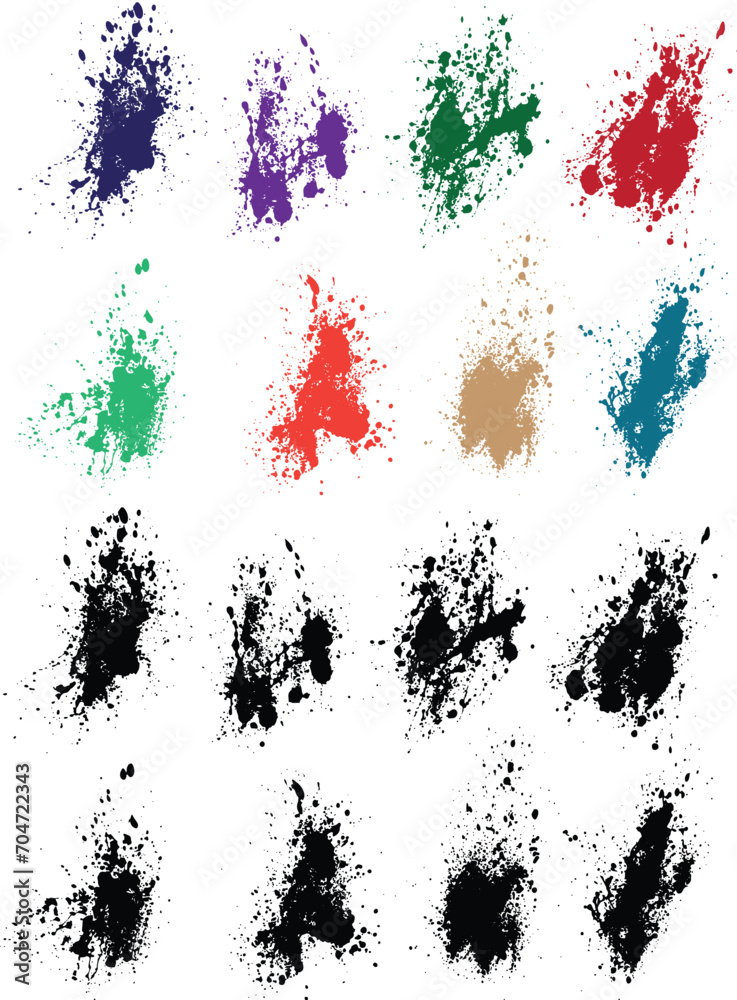 Brush strokes set of green, red, black, orange, purple, wheat color bleeding vector scribble collection