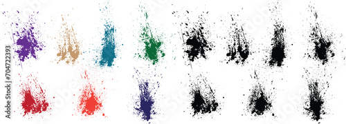 Splash black, purple, green, red, orange, wheat color killer blood splatter vector grunge banner set