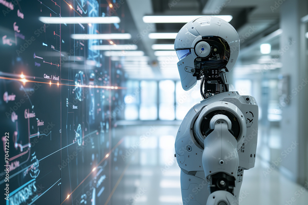 Automation server, Robot or artificial intelligence robot with graphic display, Ai generated. Automation server, Robot or artificial intelligence robot with graphic display, Ai generated.