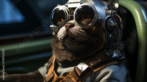 Cat pilot in a spaceship