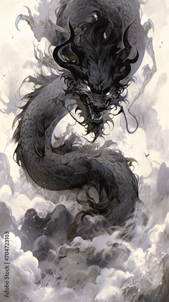 Fototapeta premium Ink style Chinese dragon concept illustration for the traditional Chinese New Year festival Dragon Year 
