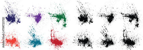 Hand painted realistic green, red, black, orange, purple, wheat color crime blood illustration ink brush design set