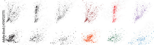 Splash grunge texture horror red, orange, purple, black, green, wheat color blood splatter vector banner illustration set