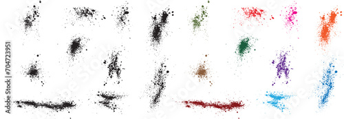 Grunge effect Set of red, orange, purple, black, green, wheat color isolated splatter vector inkblot brush stroke collection