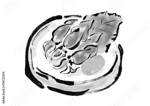 ホタルイカの酢味噌和えの和風手描きイラスト