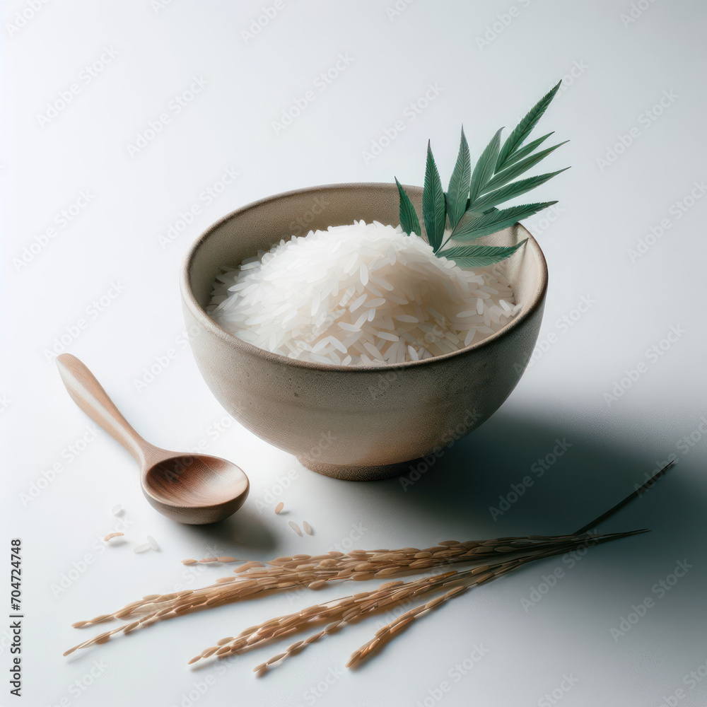 Dry White rice in bowl, isolated White background. Arroz blanco seco en ...