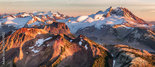 Canadian Mountain Landscape, Sunset. Aerial Panorama Background. photo