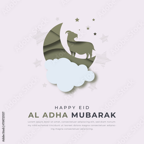 Eid Al Adha Mubarak Paper cut style Vector Design Illustration for Background, Poster, Banner, Advertising, Greeting Card