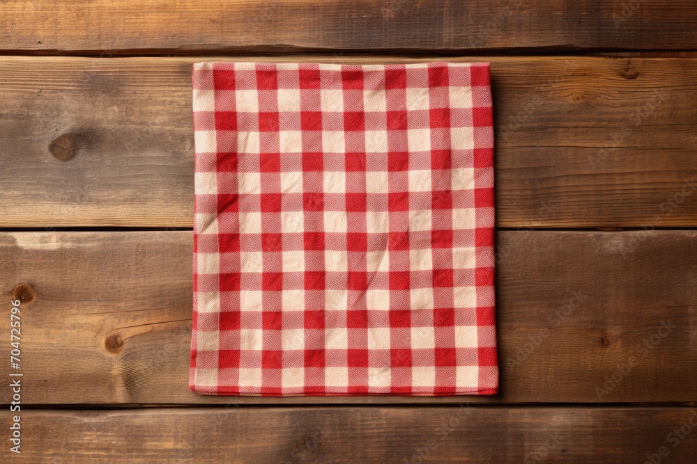 Checkered napkin on wood surface. Checkered napkin on wood surface.