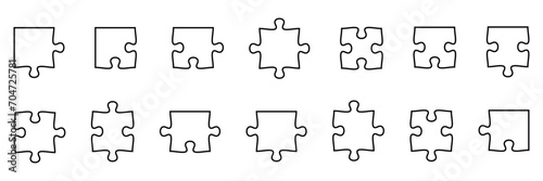 Puzzle pieces set isolated on white background. Jigsaw art. Game with details. Vector design templates. Business presentation concept. Illustration.