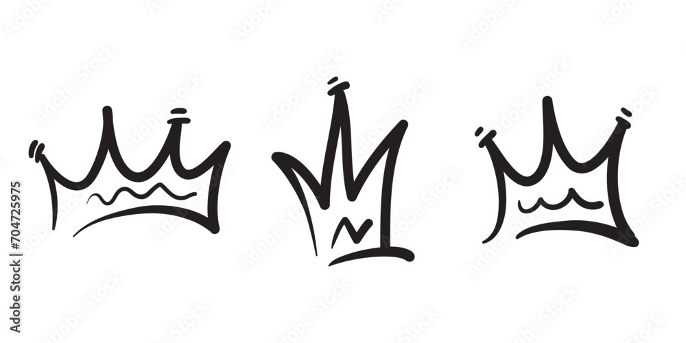 Doodle crowns. Line art king or queen crown sketch, fellow crowned heads tiara, beautiful diadem and luxurious decals vector illustration set. Royal head accessories linear collection - obrazy, fototapety, plakaty 