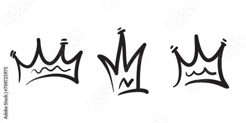 Doodle crowns. Line art king or queen crown sketch, fellow crowned heads tiara, beautiful diadem and luxurious decals vector illustration set. Royal head accessories linear collection photo