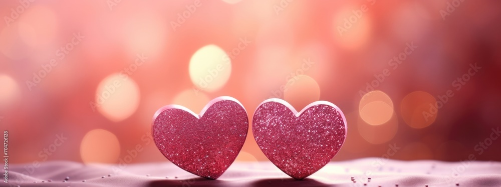 two red hearts are featured against a bright background