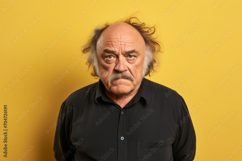 Portrait of an old man with a mustache on a yellow background Portrait of an old man with a mustache on a yellow background