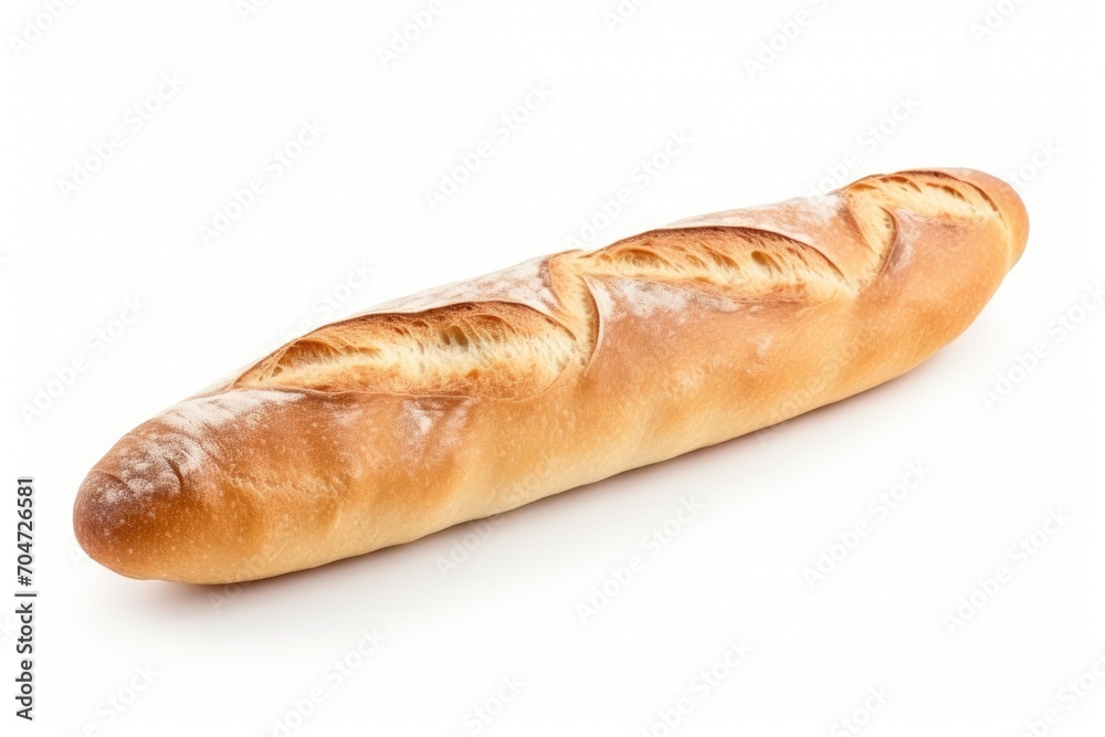 White background isolated French baguette.