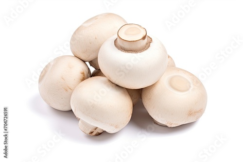 Isolated white champignon mushrooms.