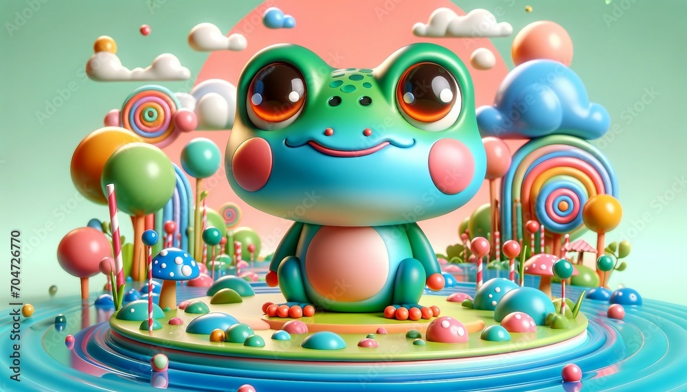 3d illustration of cute cartoon frog on the colorful background 3d illustration of cute cartoon frog on the colorful background