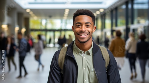 portrait of a smiling african american college student on campus