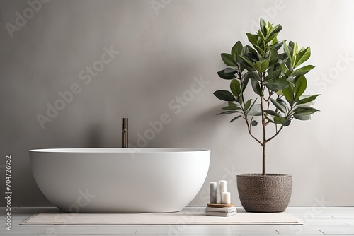Bathroom interior with a large plant
