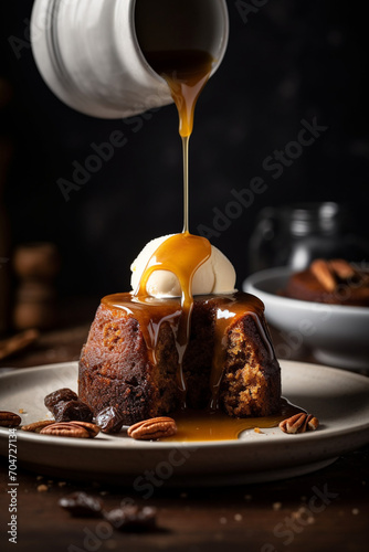 Sticky date pudding generative AI photo