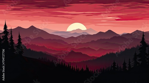Sunrise red landscape wallpaper minimalist style