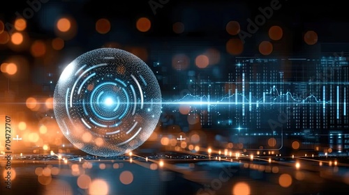 Futuristic Data Analysis Concept with Glowing Crystal Ball photo
