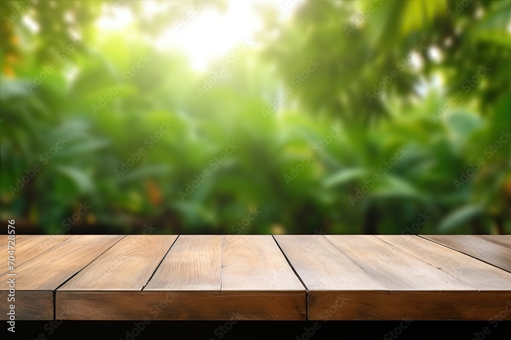 Empty wooden table with blurred park background and leaf foreground Perfect for showcasing products or advertising nature store online Empty wooden table with blurred park background and leaf foreground Perfect for showcasing products or advertising nature store online