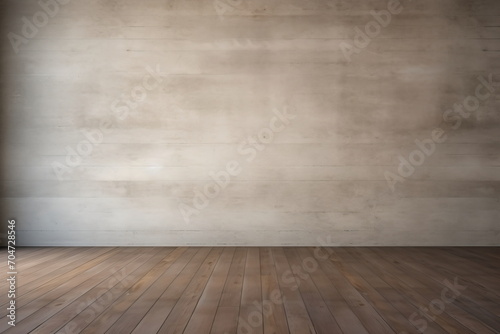 Empty room with wooden floor and concrete wall