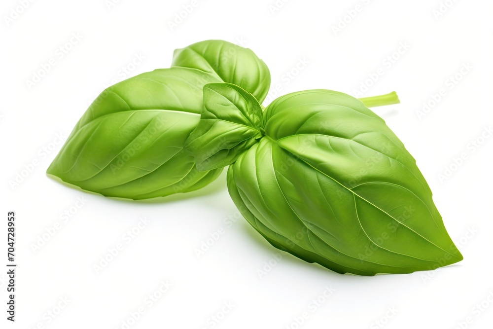 Fototapeta premium Two basil leaves isolated on white