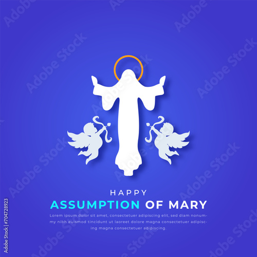 Assumption of Mary Paper cut style Vector Design Illustration for Background, Poster, Banner, Advertising, Greeting Card